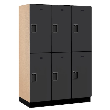 Salsbury Industries 2 Tier Designer Locker, 54"Wx76"Hx21"D, 6 Door, Black 18-22361BLK